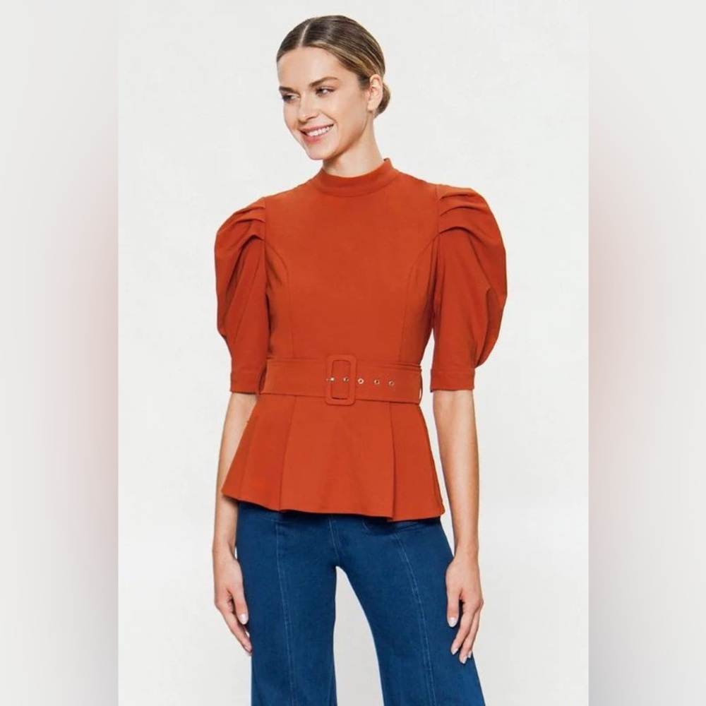A. Calin Olive Puff Sleeve Top